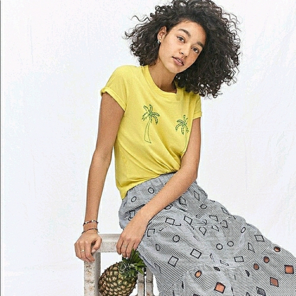 Madewell yellow Embroidered palm radio boxy tee